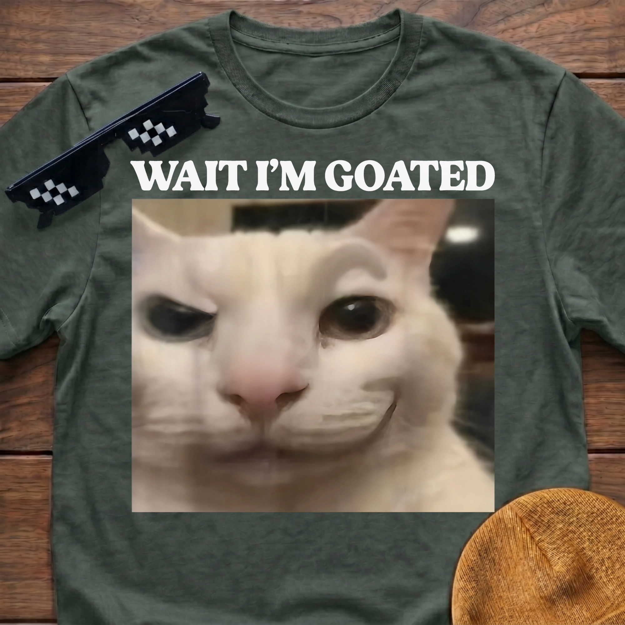 Wait I'm Goated Meme Funny Cat Meme T-shirt