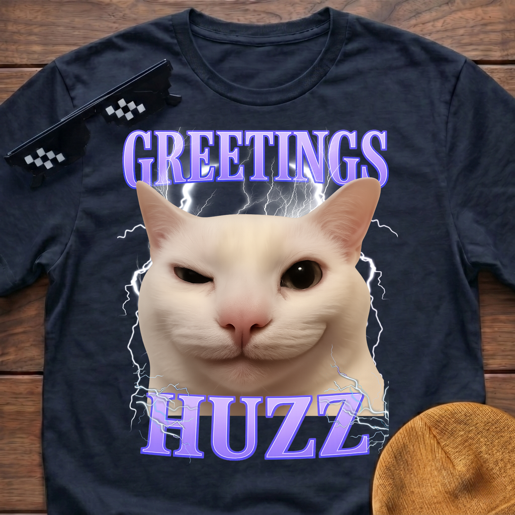 Greetings Huzz Meme Funny Cat Meme T-shirt
