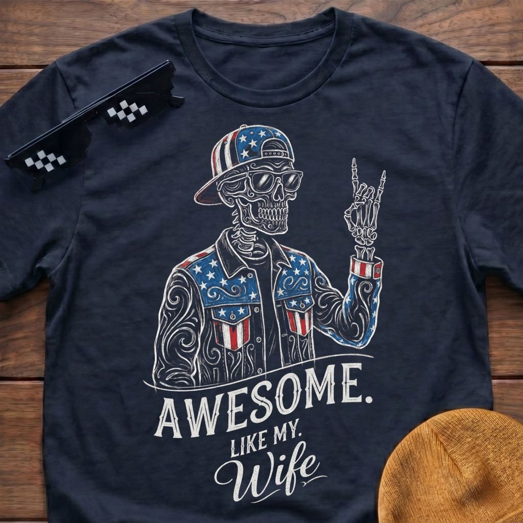 Skeleton Awesome Like My Wife Patriotic T-shirt