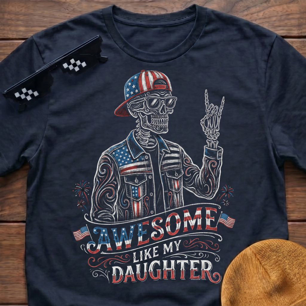 Skeleton Awesome Like My Daughter Patriotic T-shirt