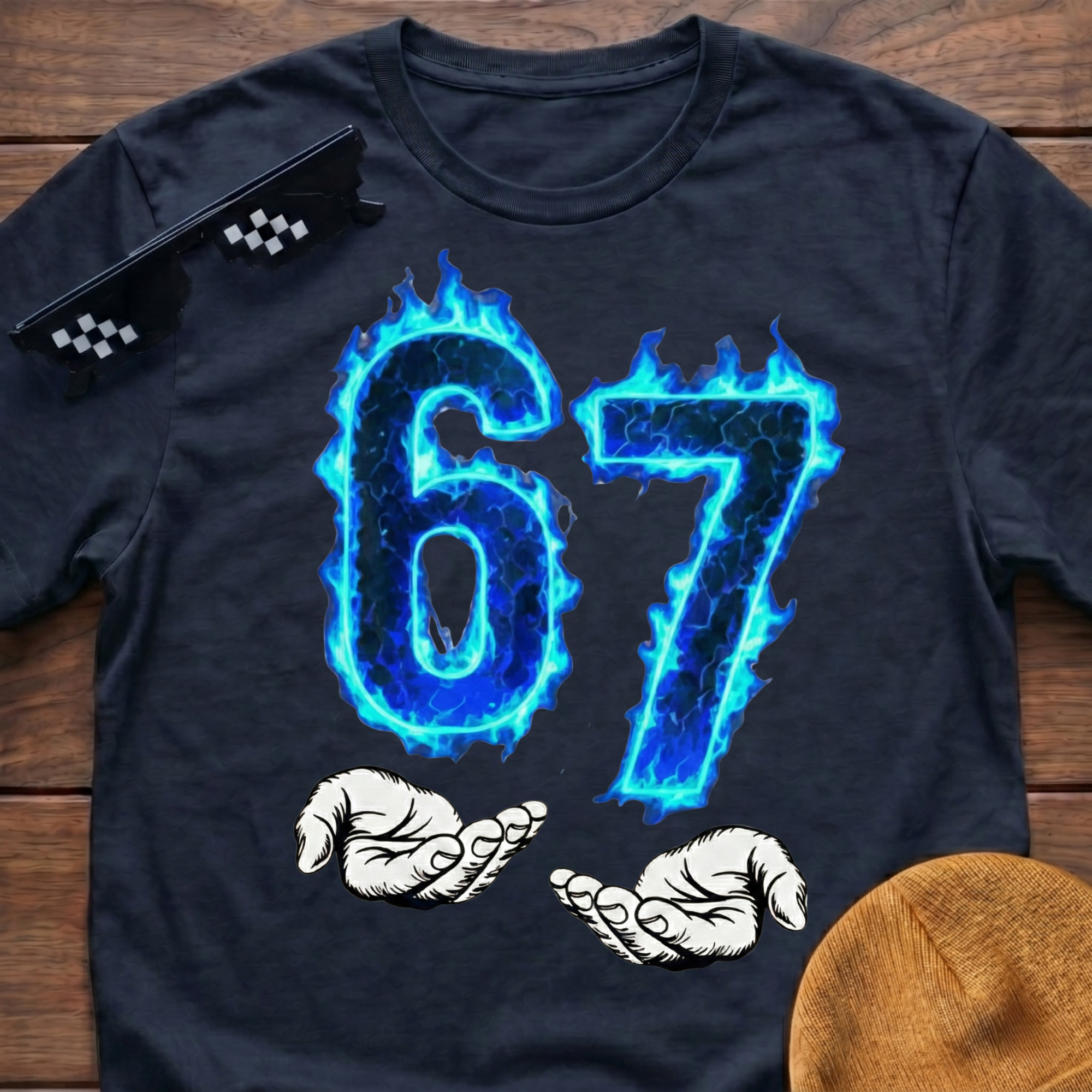 6 7 Meme Six Seven Blue Fire T-shirt
