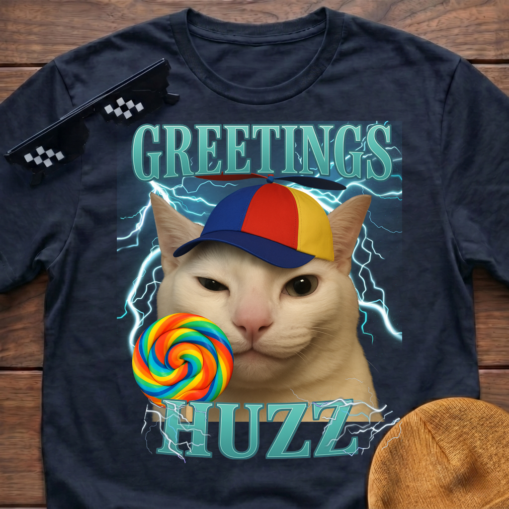 Greetings Huzz Meme Funny Cat Meme T-shirt