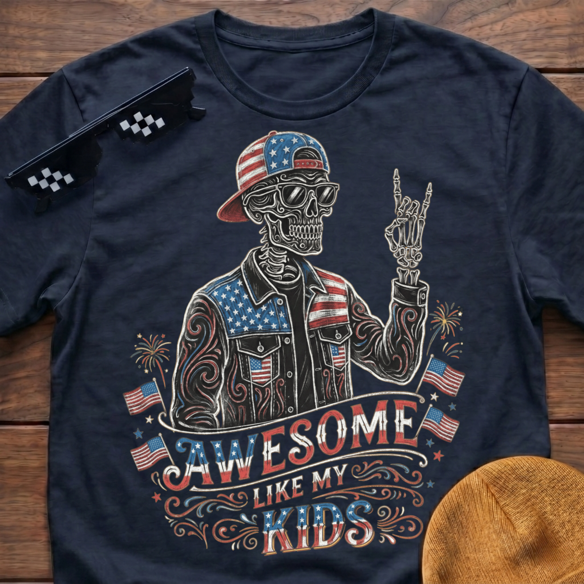 Skeleton Awesome Like My Kids Patriotic T-shirt