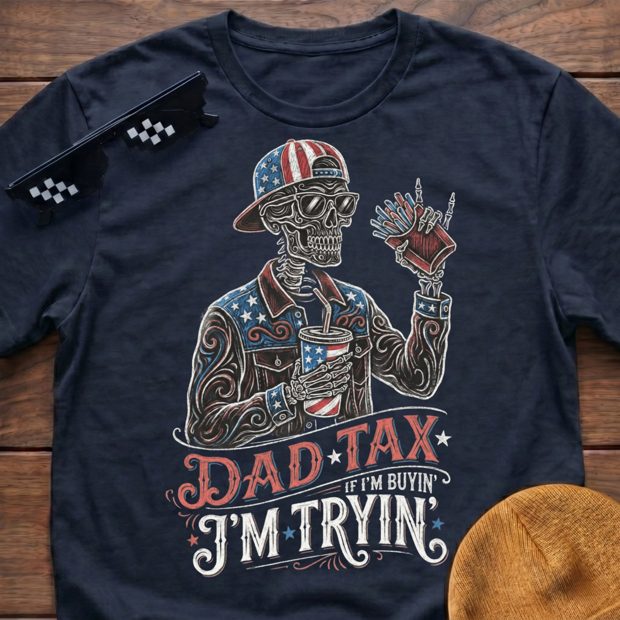 Skeleton Dad Tax If I'm Buying I'm Trying Patriotic T-shirt