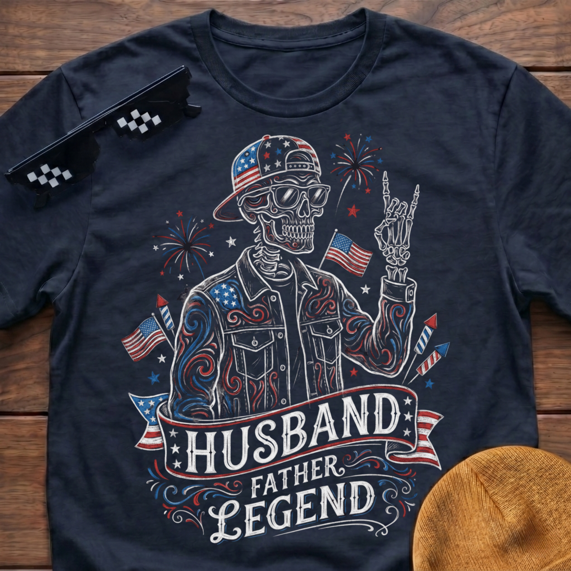 Husband Father Legend Patriotic Skeleton T-shirt