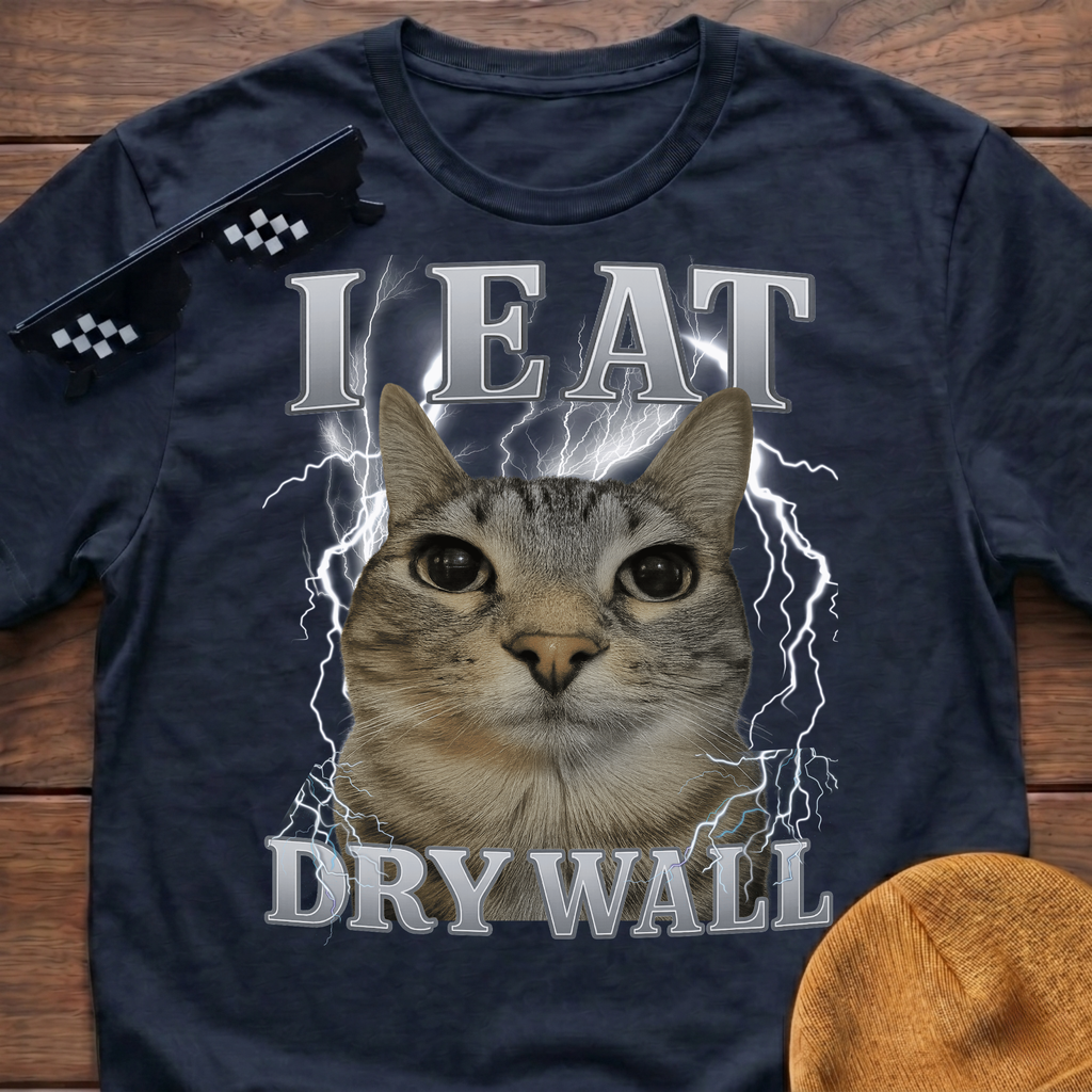 I Eat Dry Wall Meme Funny Cat Meme T-shirt