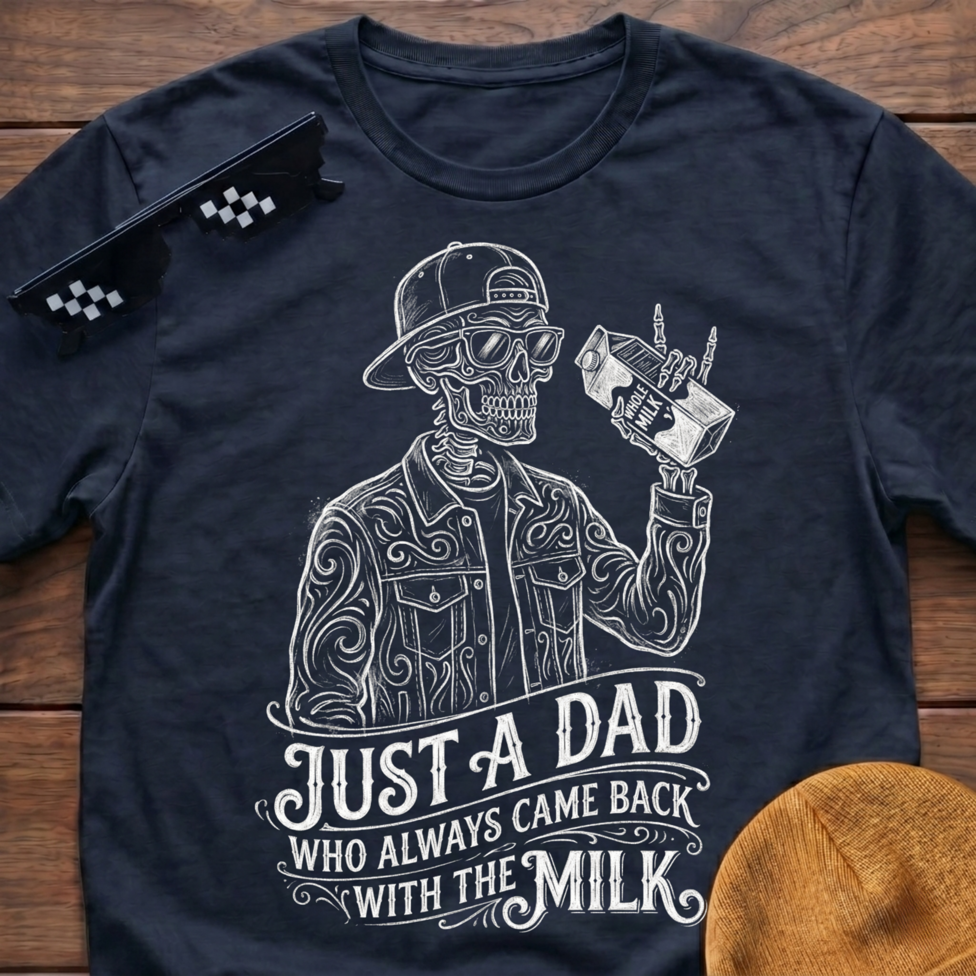 Skeleton Just A Dad Who Always Came Back With The Milk T-Shirt