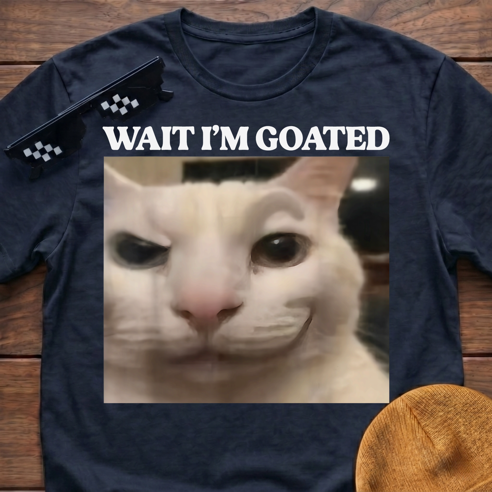 Wait I'm Goated Meme Funny Cat Meme T-shirt