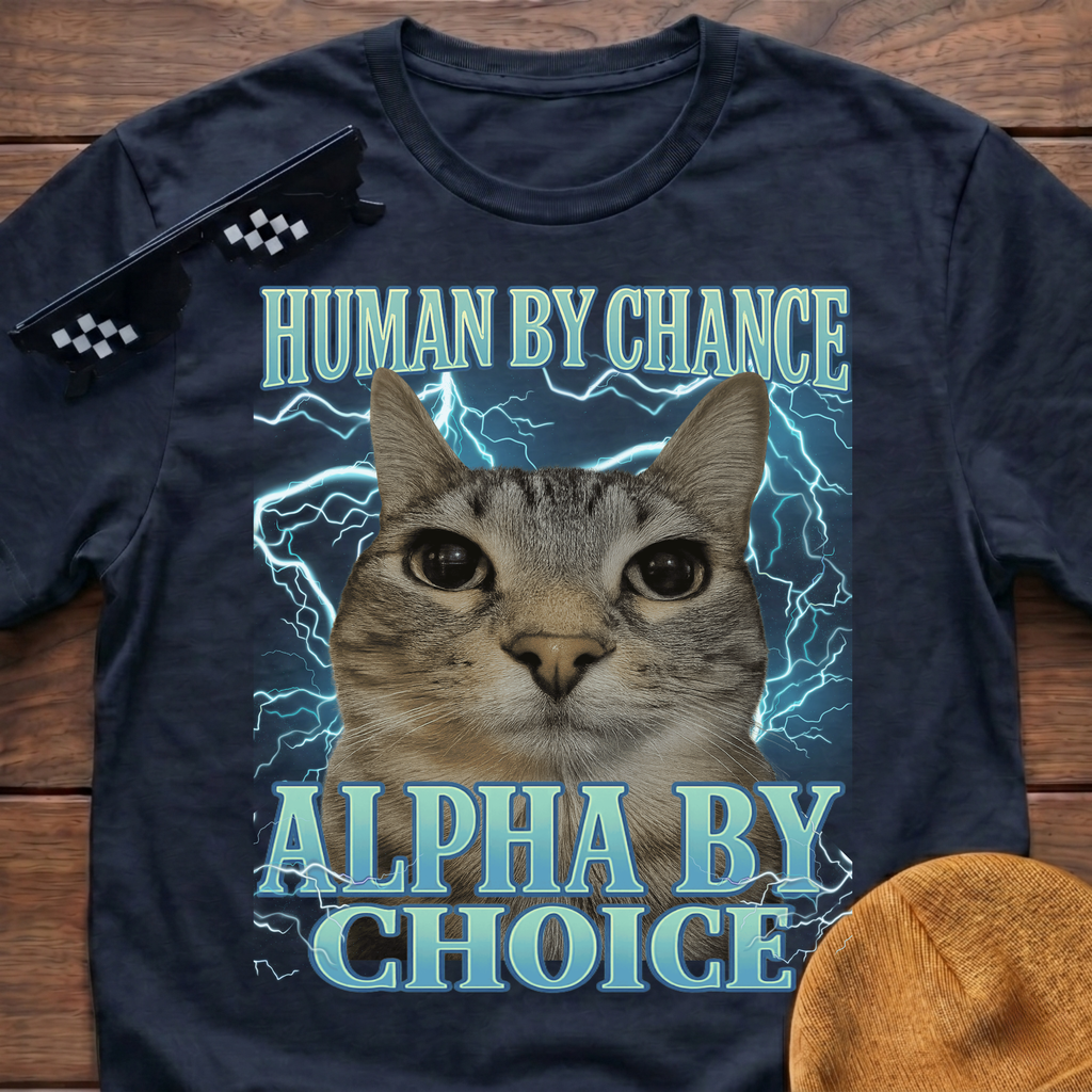 Human By Chance Alpha By Choice Meme Funny Cat Meme T-shirt