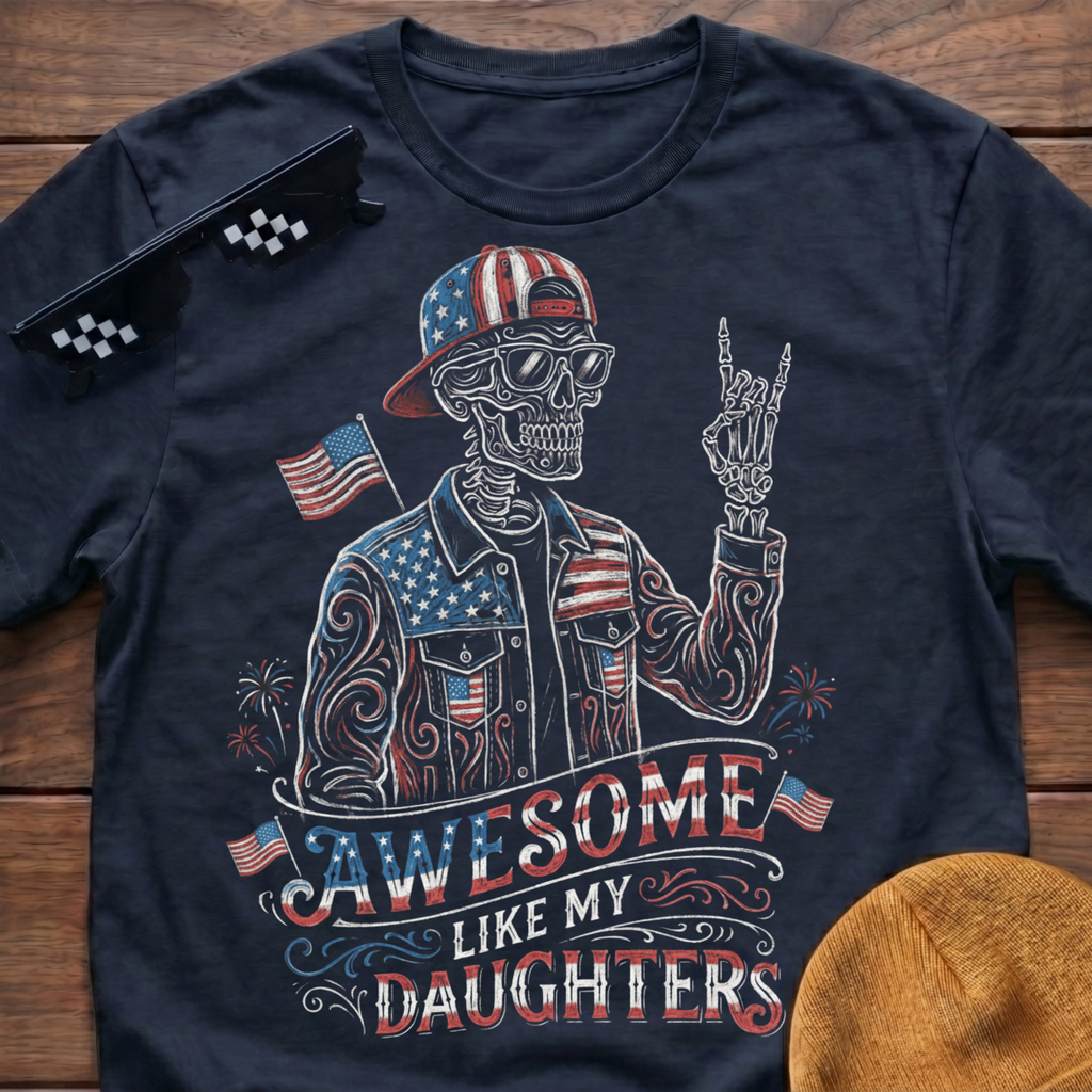 Skeleton Awesome Like My Daughters Patriotic T-shirt
