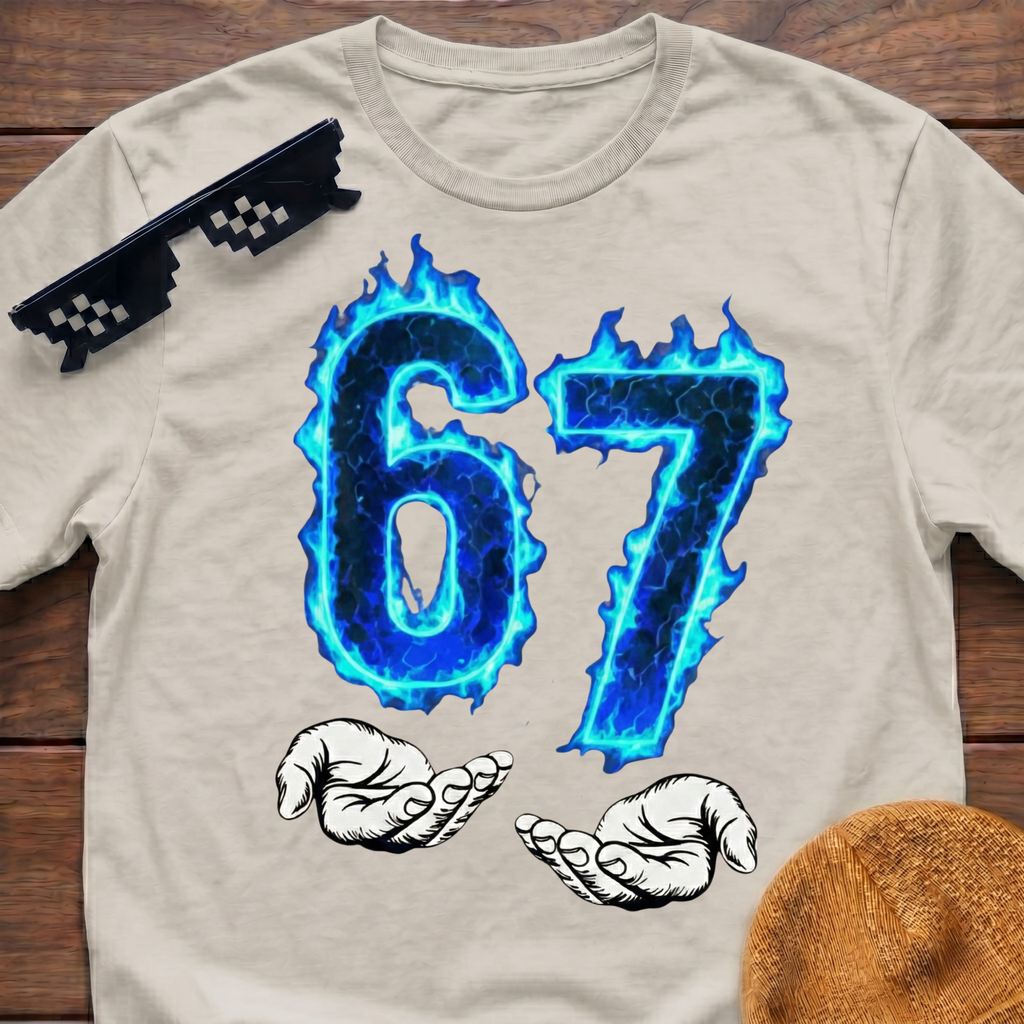 6 7 Meme Six Seven Blue Fire T-shirt
