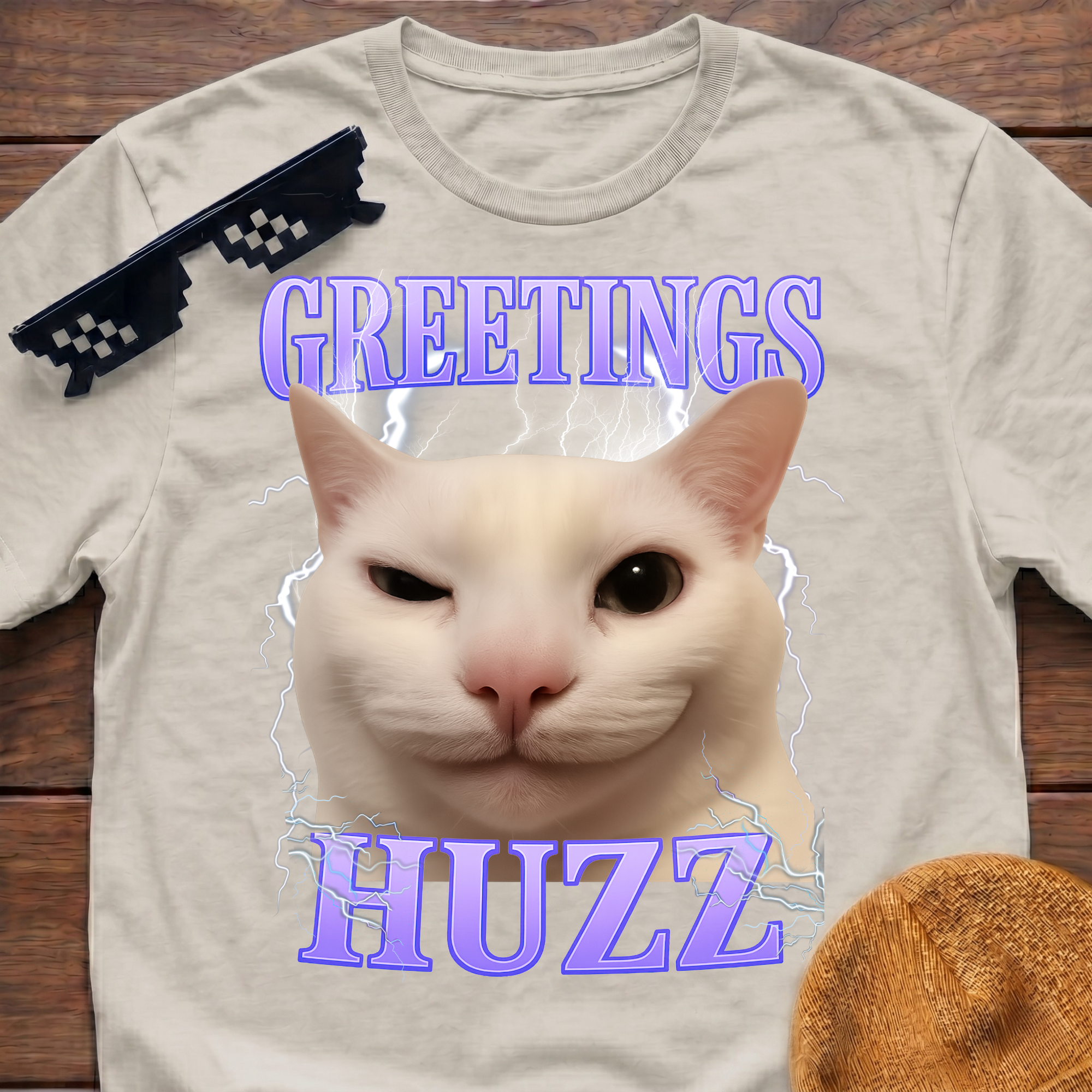 Greetings Huzz Meme Funny Cat Meme T-shirt