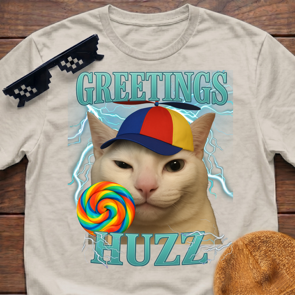Greetings Huzz Meme Funny Cat Meme T-shirt