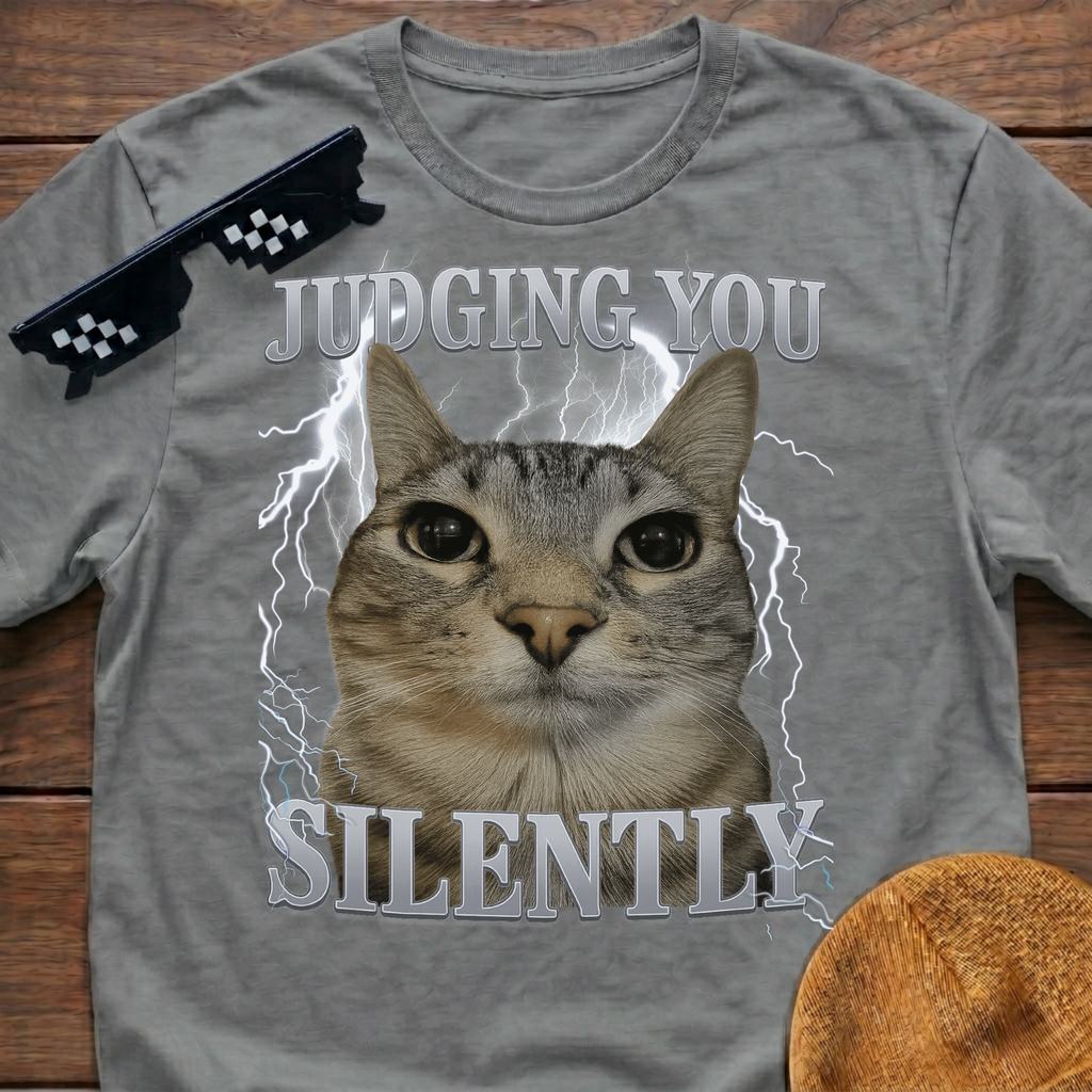 Judging You Silently Meme Funny Cat Meme T-shirt