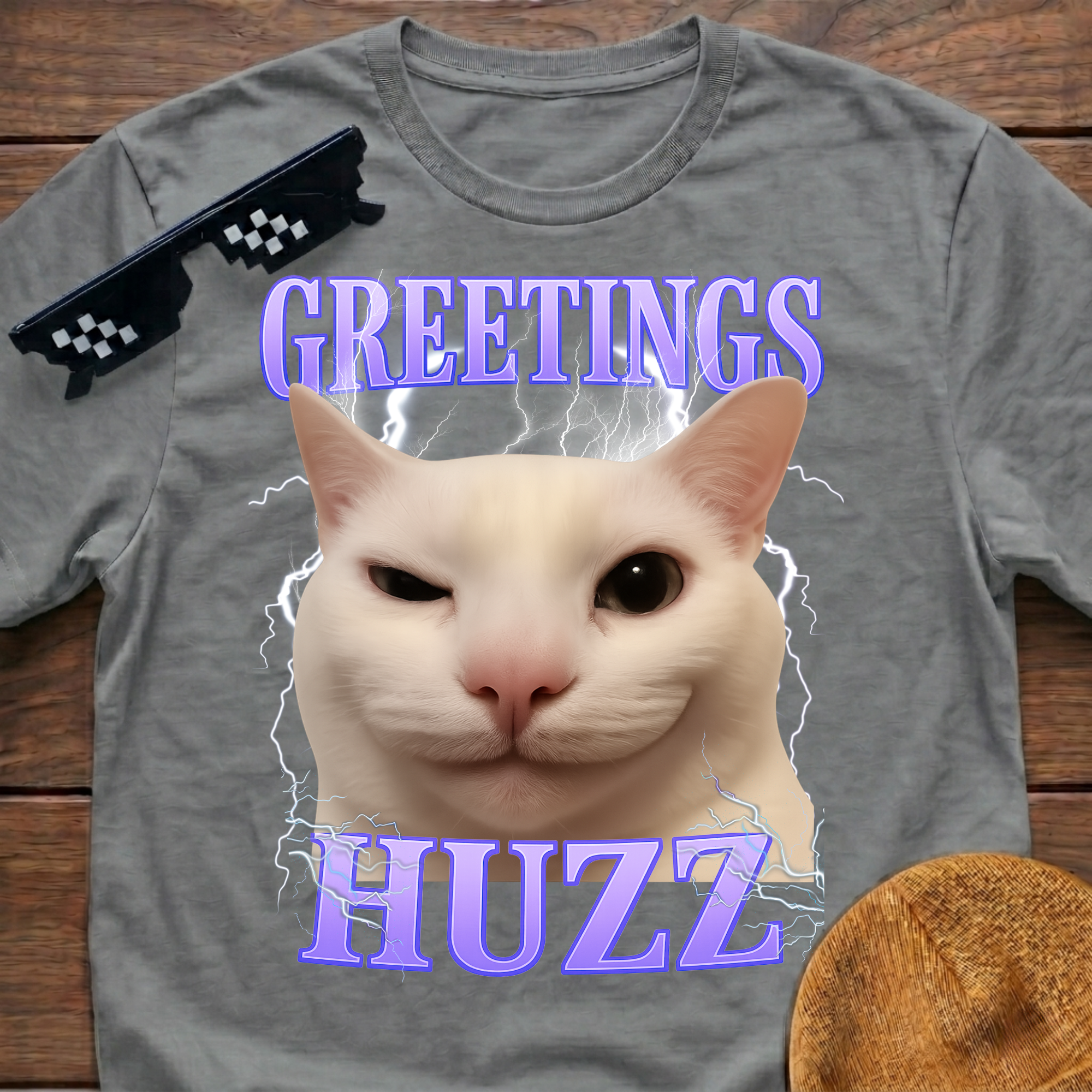 Greetings Huzz Meme Funny Cat Meme T-shirt