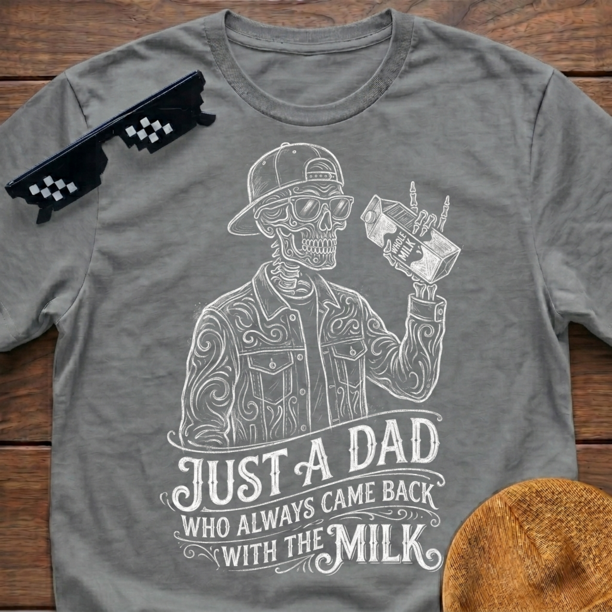 Skeleton Just A Dad Who Always Came Back With The Milk T-Shirt
