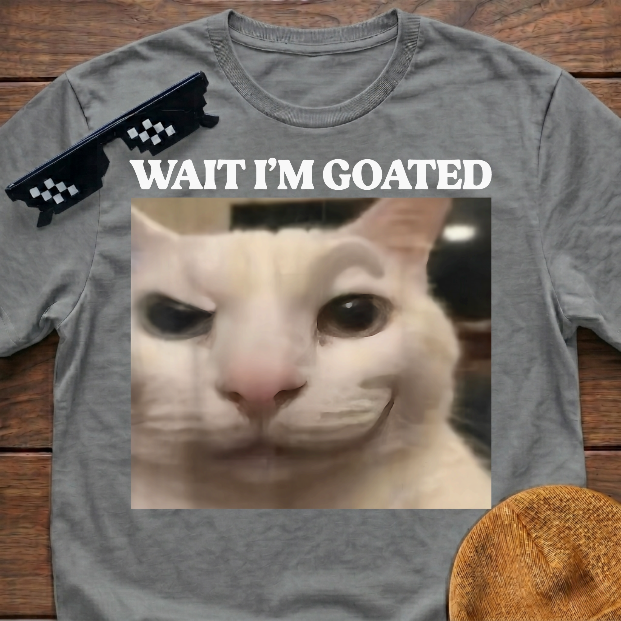 Wait I'm Goated Meme Funny Cat Meme T-shirt