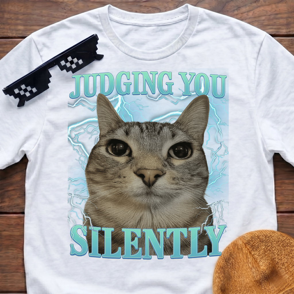 Judging You Silently Meme Funny Cat Meme T-shirt