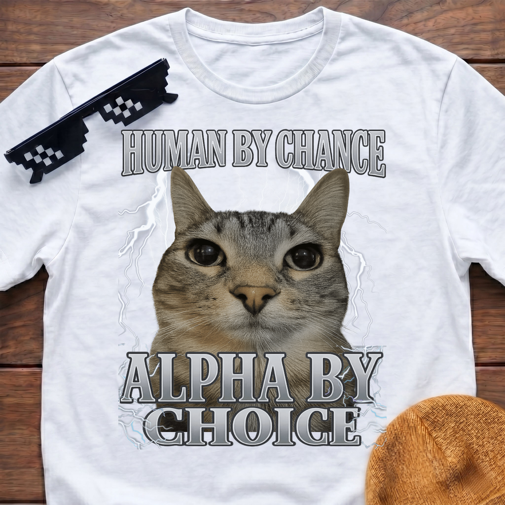 Human By Chance Alpha By Choice Meme Funny Cat Meme T-shirt