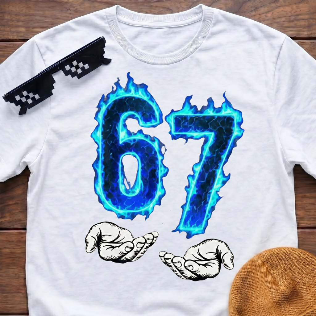 6 7 Meme Six Seven Blue Fire T-shirt