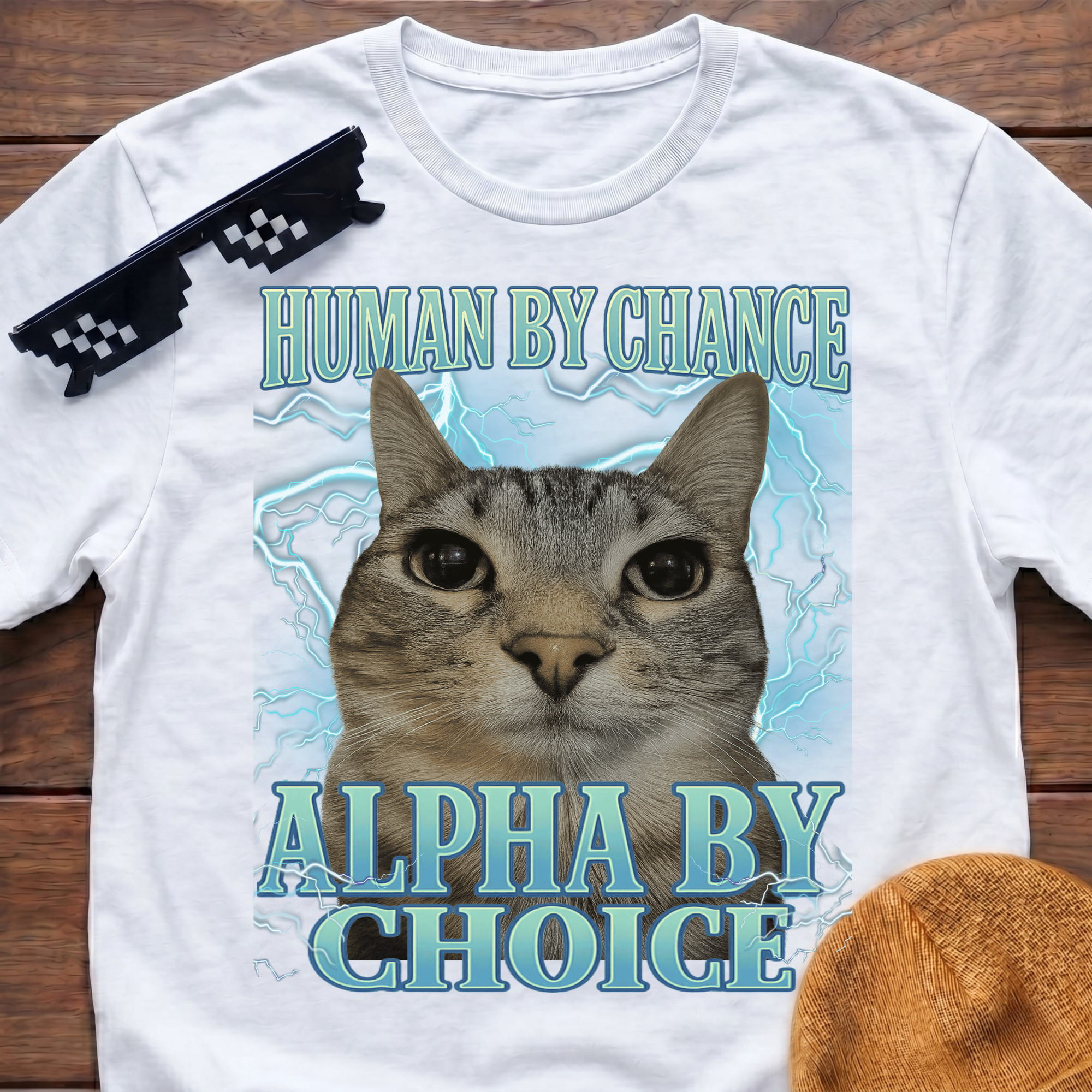 Human By Chance Alpha By Choice Meme Funny Cat Meme T-shirt